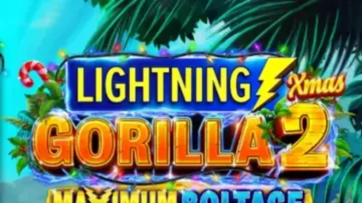 Tampilan visual slot Lightning Gorilla 2 Xmas dengan tema hutan tropis dan suasana Natal yang meriah.